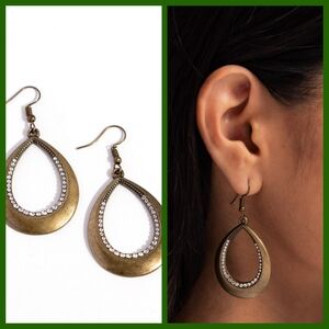 Brushed Brass Teardrop Earrings with Intricate Detailing. NWT
